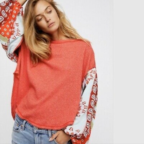 NWOT FREE PEOPLE Blossom Print Sleeve Thermal Red